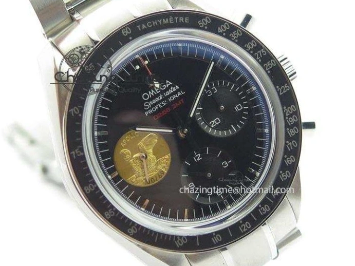 0315 Effortless Speedmaster Apollo 11 On SS Bracelet Manual Winding Chrono Movement 8225